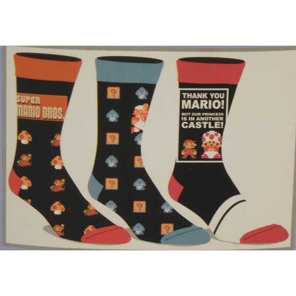 Super Mario Brothers Crew Socks 3 Pair Pack Men's Shoe Size 8 to 12 - Picture 1 of 3